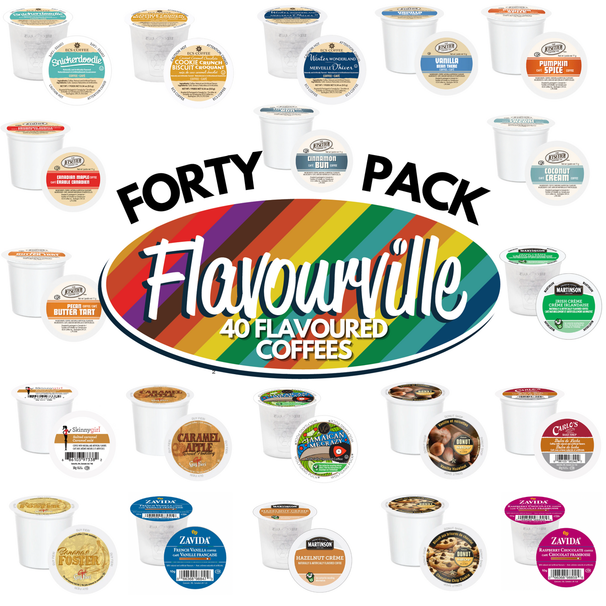Flavourville Flavoured Single Serve Coffee Variety Box, 40 Pack ECS