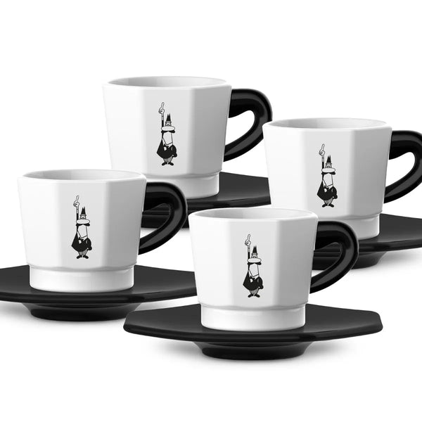 Bialetti Octagonal Black & White Coffee Cups, Set of 4