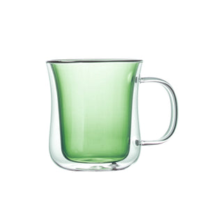 I.XXI Double Wall Green Wave Glass Coffee Cup with Handle, 250ml