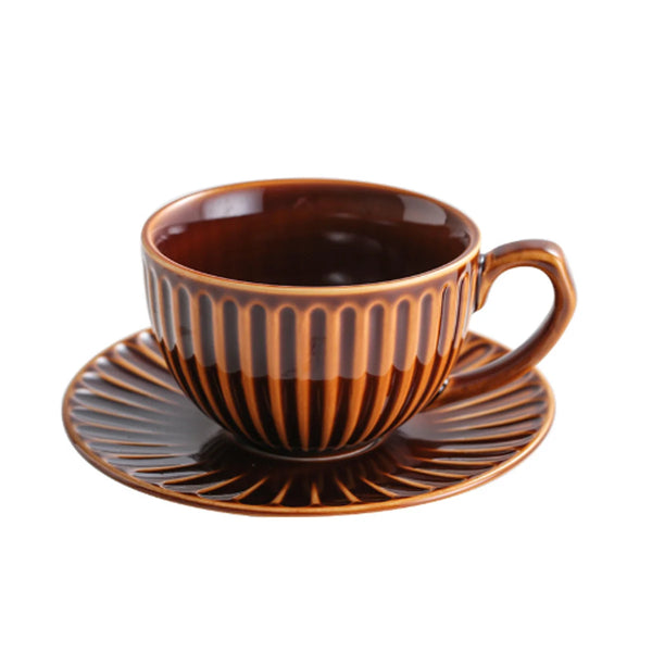 I.XXI Striped Coffee Mug with Saucer 300ml, Caramel