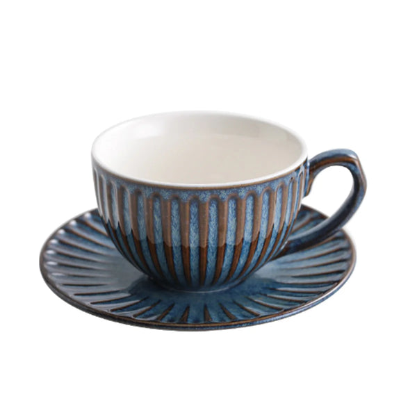 I.XXI Striped Coffee Mug with Saucer 300ml, Blue