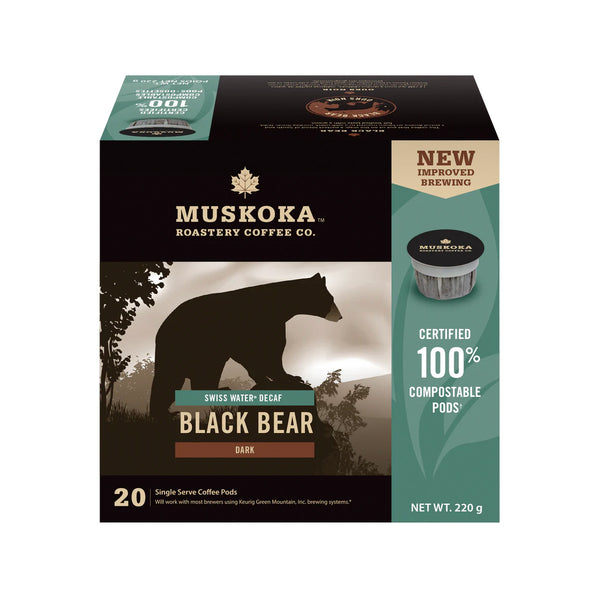 Muskoka Roastery Coffee Co. Black Bear SWP Decaf Single Serve Coffee, 20 Pack