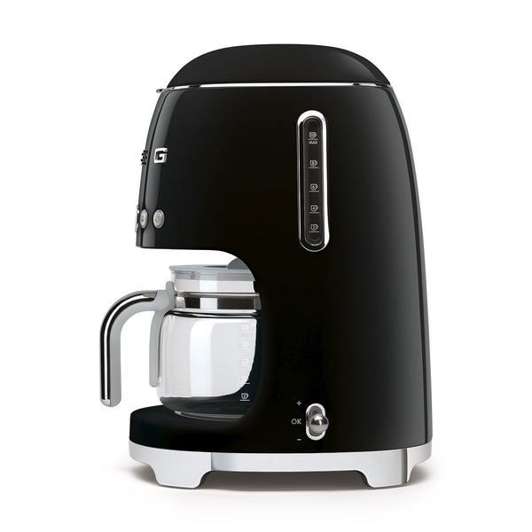 Black Smeg 50s Style Drip Filter Coffee Machine, side view