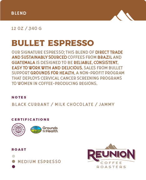 Reunion Coffee Roasters Bullet Espresso Whole Bean Coffee 12oz
